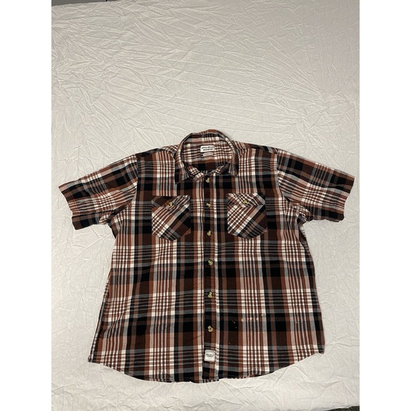 Eddie Bauer Other - Eddie Bauer Workwear Foreman Fit 2XL Plaid Short Sleeve Shirt Brown Distressed